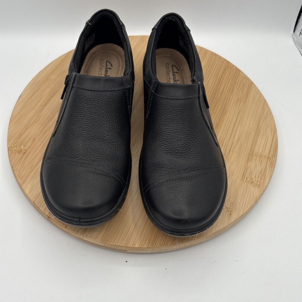 Clarks Cora Giny Loafers Women’s 10 Black Leather Zip Slip On Comfort Shoes
